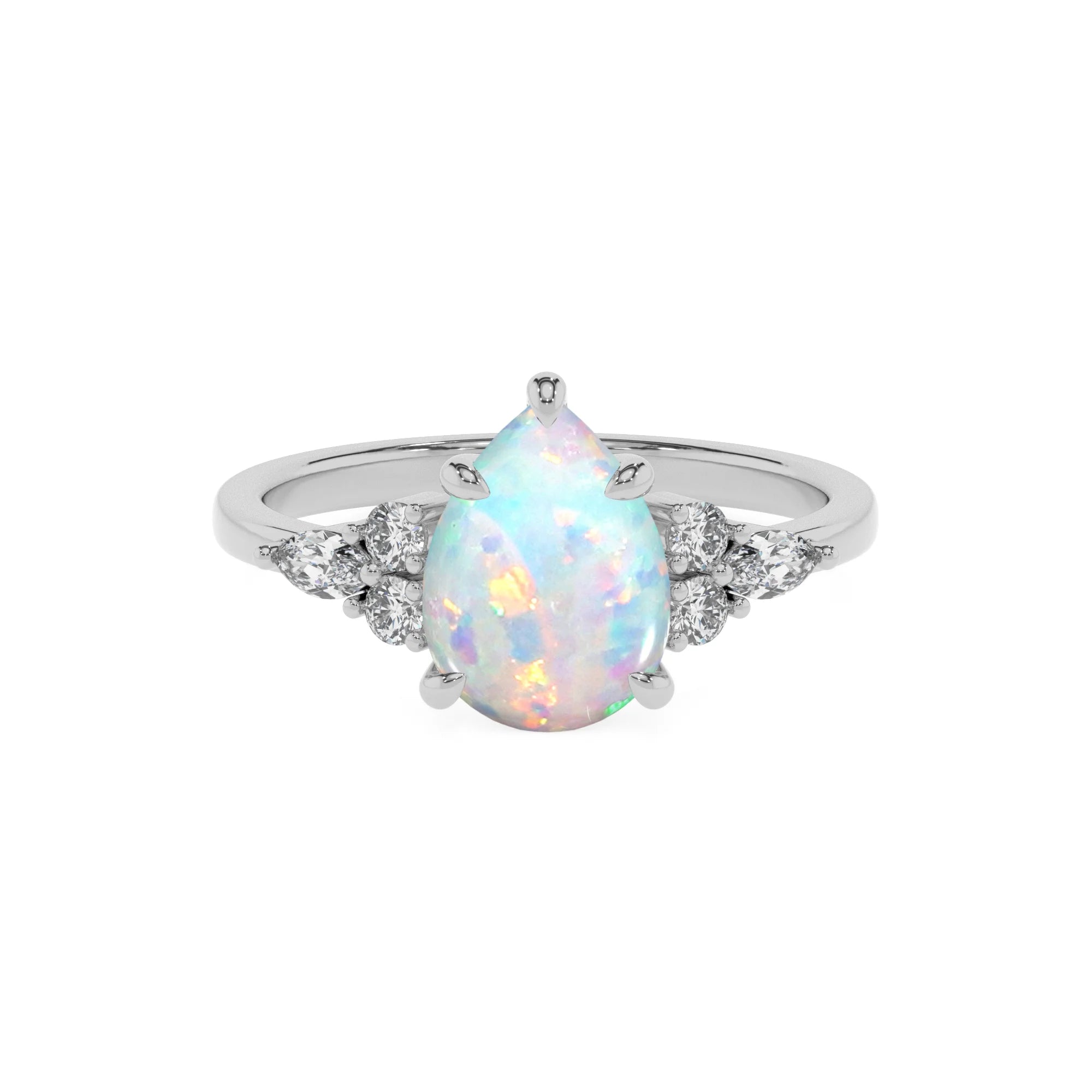 lab grown opal pear solitaire rings in platinum