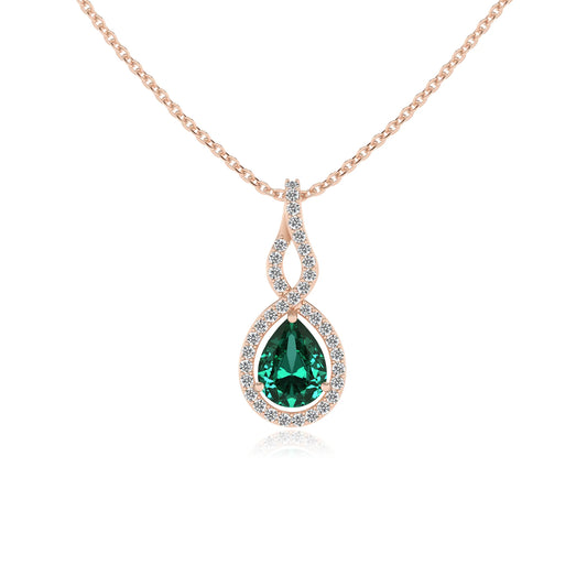 lab grown emerald pear necklaces in rose gold