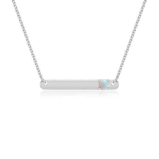 lab grown opal round bar v-bale necklaces in white gold