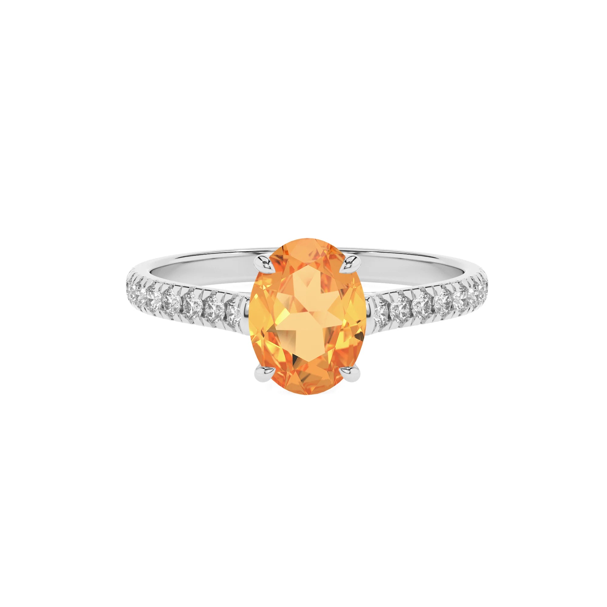lab grown citrine oval half eternity solitaire engagement rings in white gold