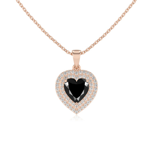 natural black onyx heart halo necklaces in rose gold