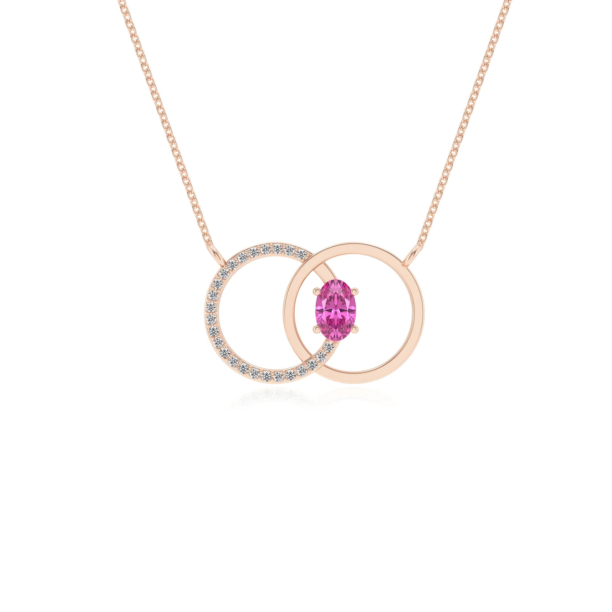 lab grown pink sapphire oval solitaire necklaces in rose gold