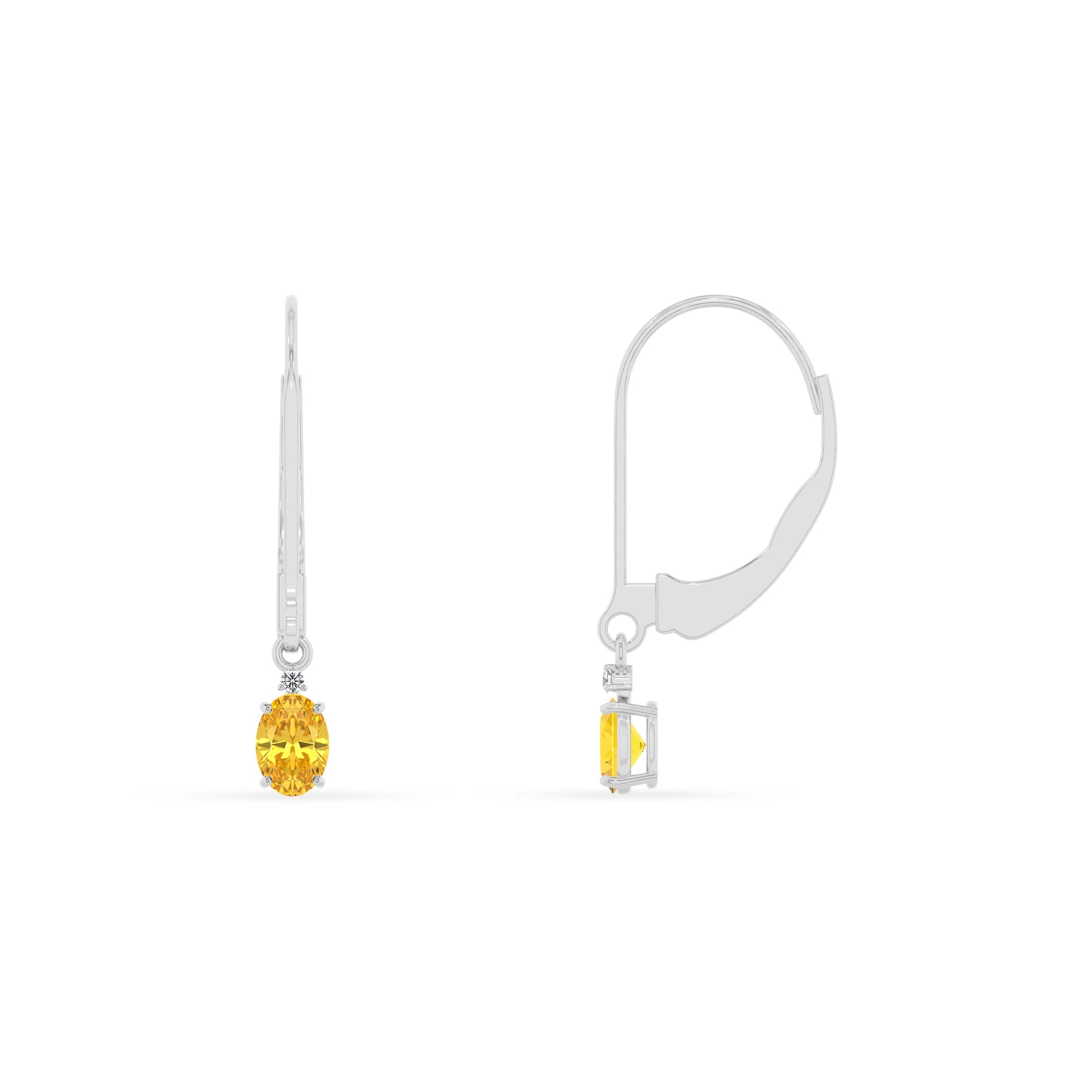 lab grown yellow sapphire oval drop earrings in sterling silver