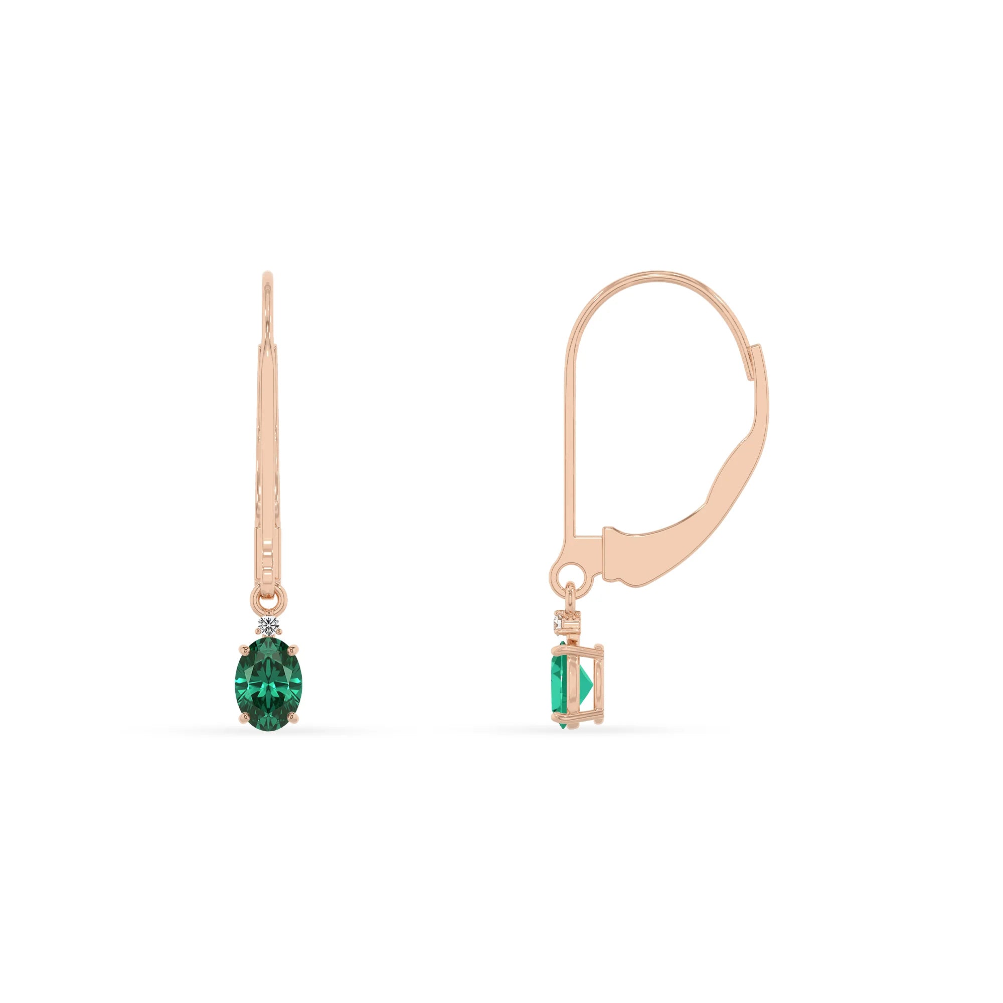 lab grown emerald oval drop earrings in rose gold