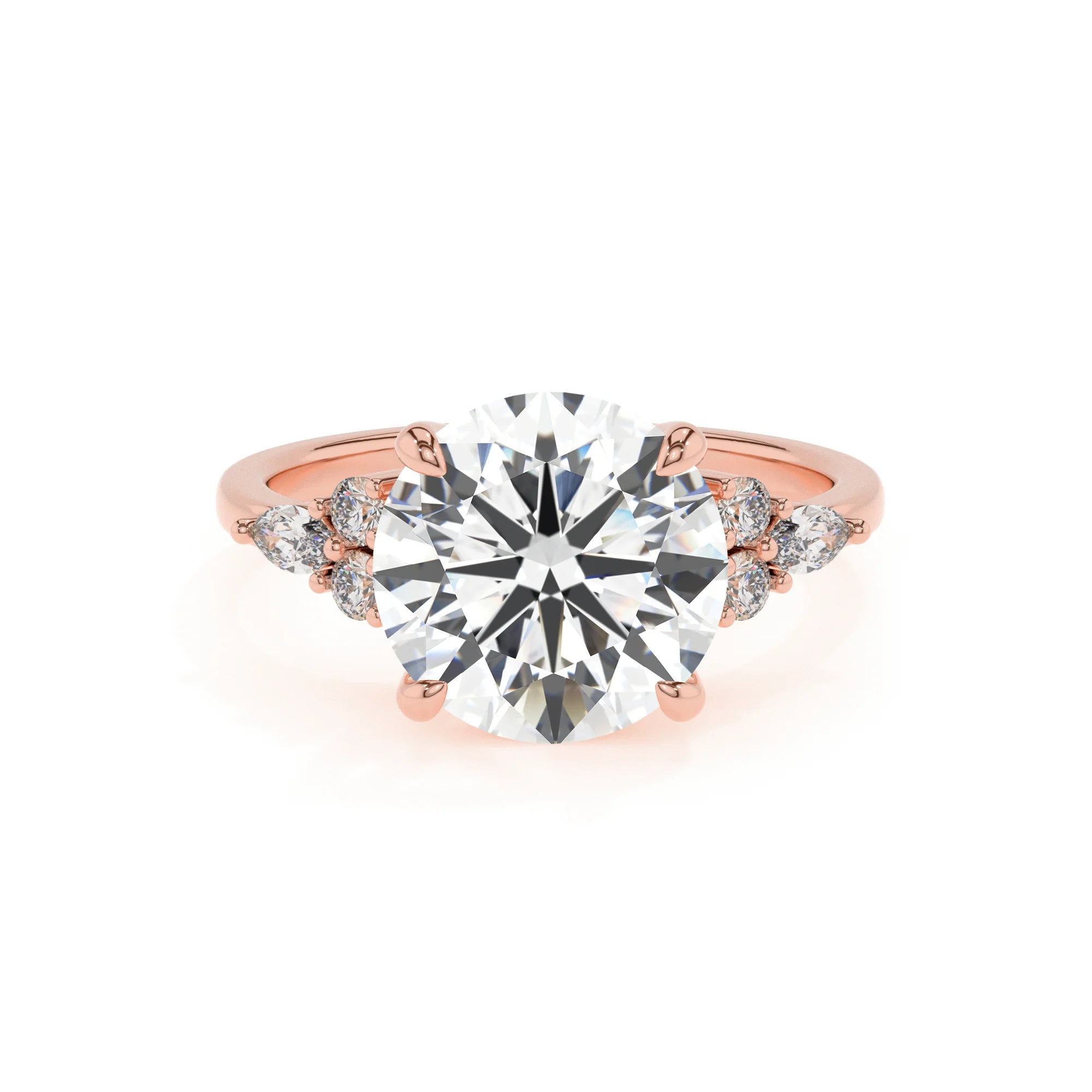lab grown moissanite round solitaire rings in rose gold