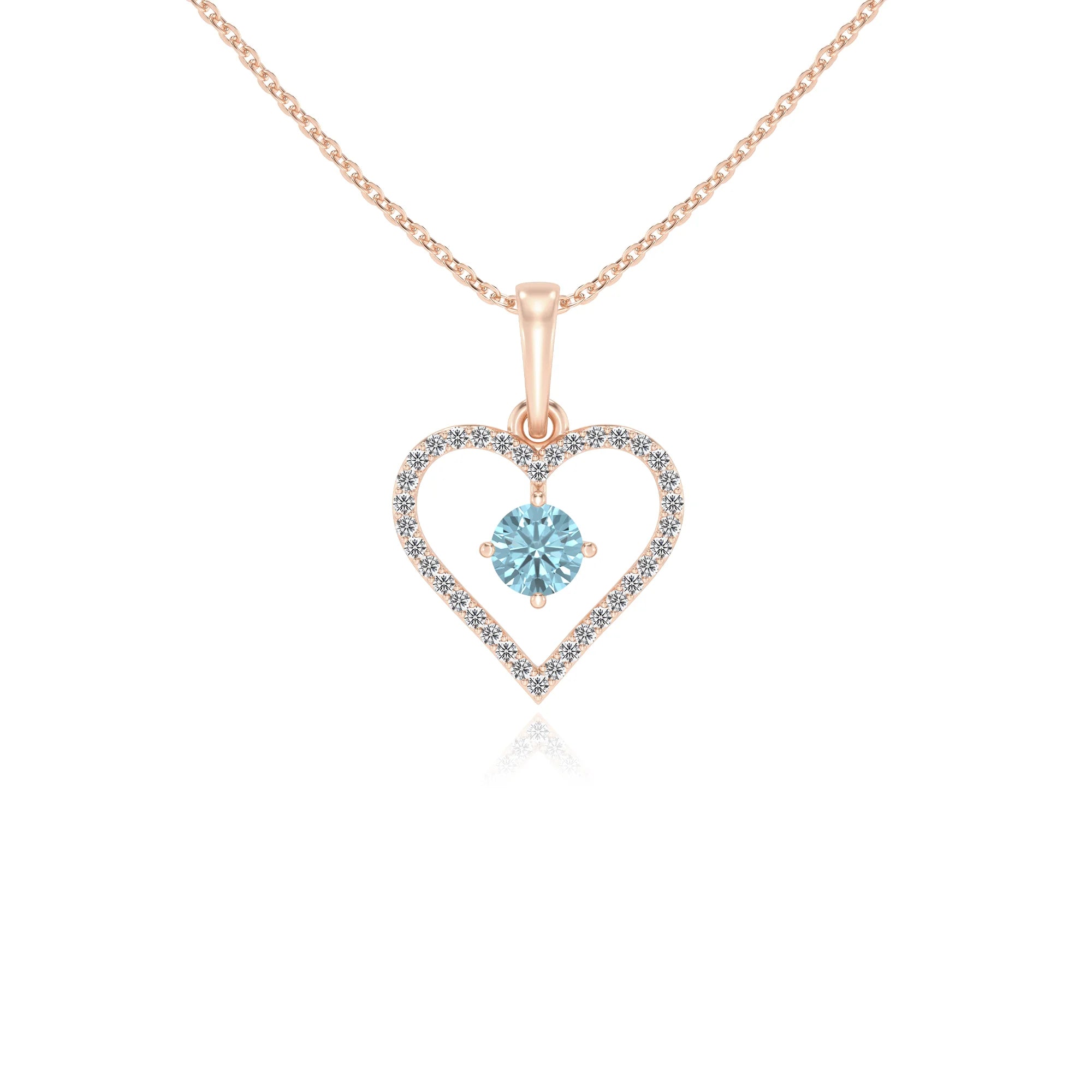 lab grown aquamarine round infinity necklaces in rose gold