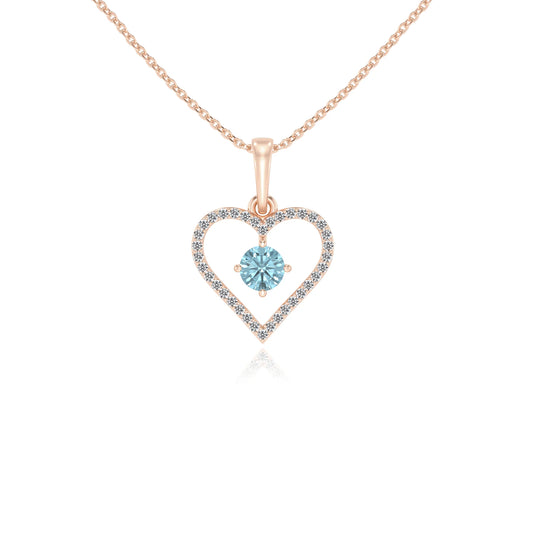 lab grown aquamarine round infinity necklaces in rose gold