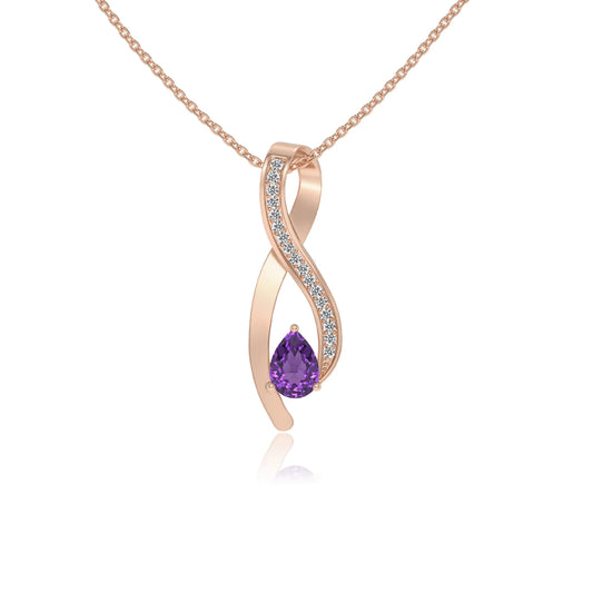 lab grown amethyst pear solitaire necklaces in rose gold