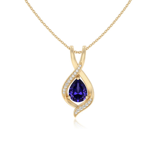 lab grown tanzanite pear solitaire necklaces in yellow gold