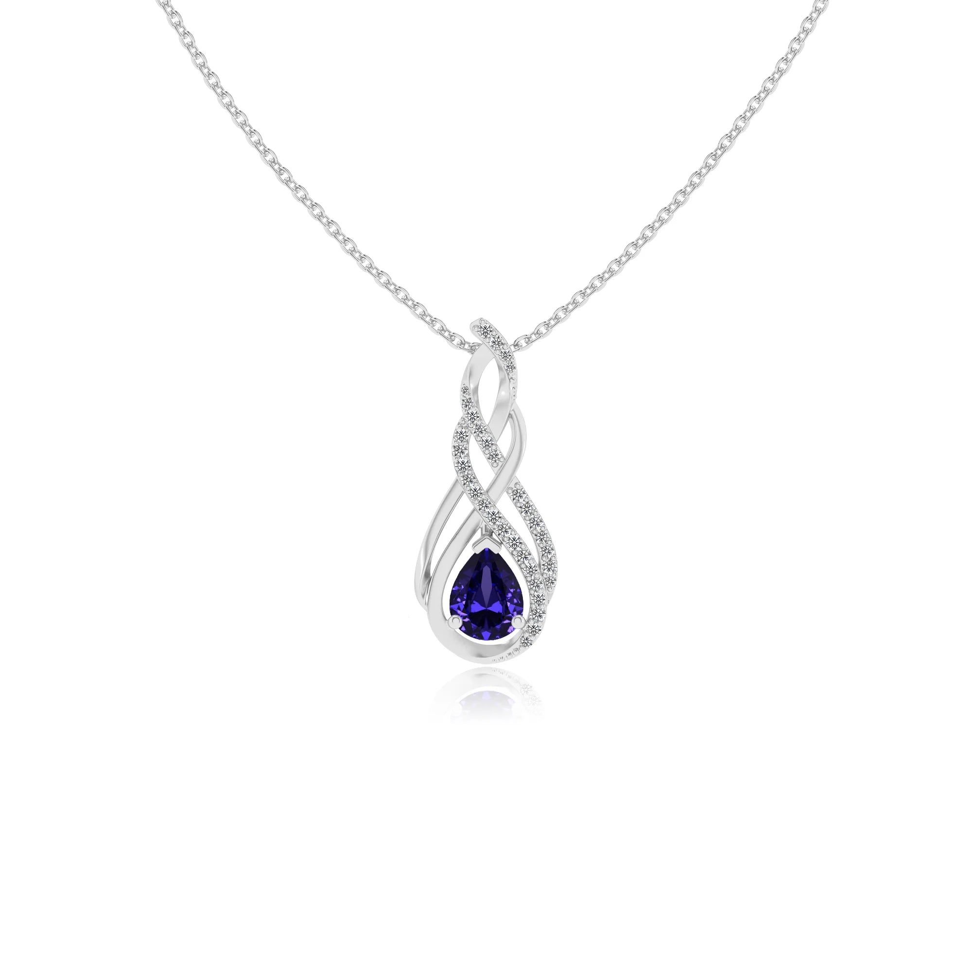 lab grown tanzanite pear solitaire necklaces in white gold