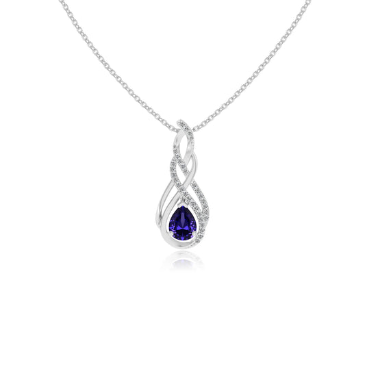 lab grown tanzanite pear solitaire necklaces in white gold