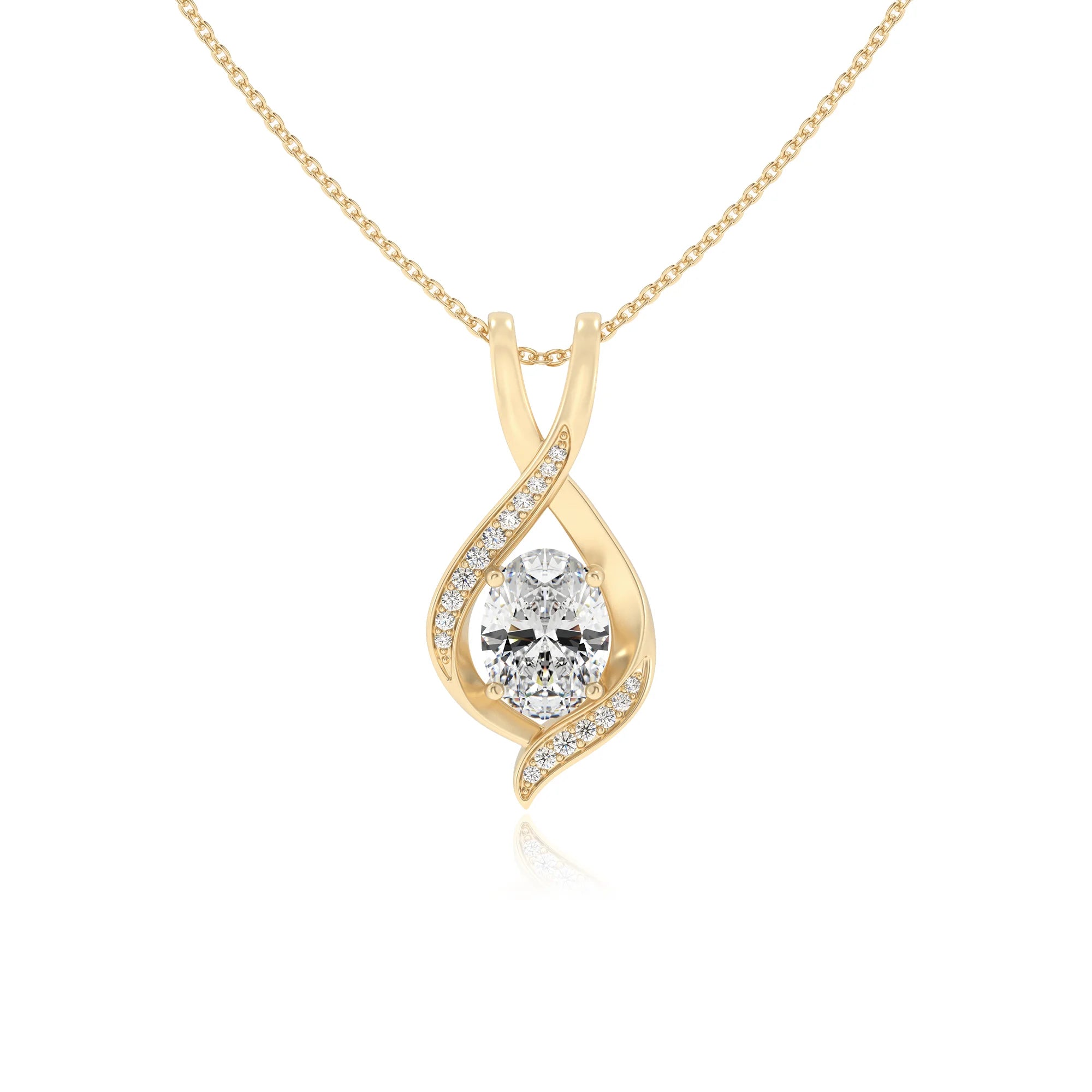 lab grown moissanite oval solitaire necklaces in yellow gold