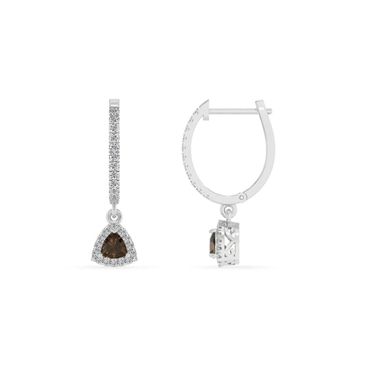 natural smoky quartz trillion drop earrings in white gold