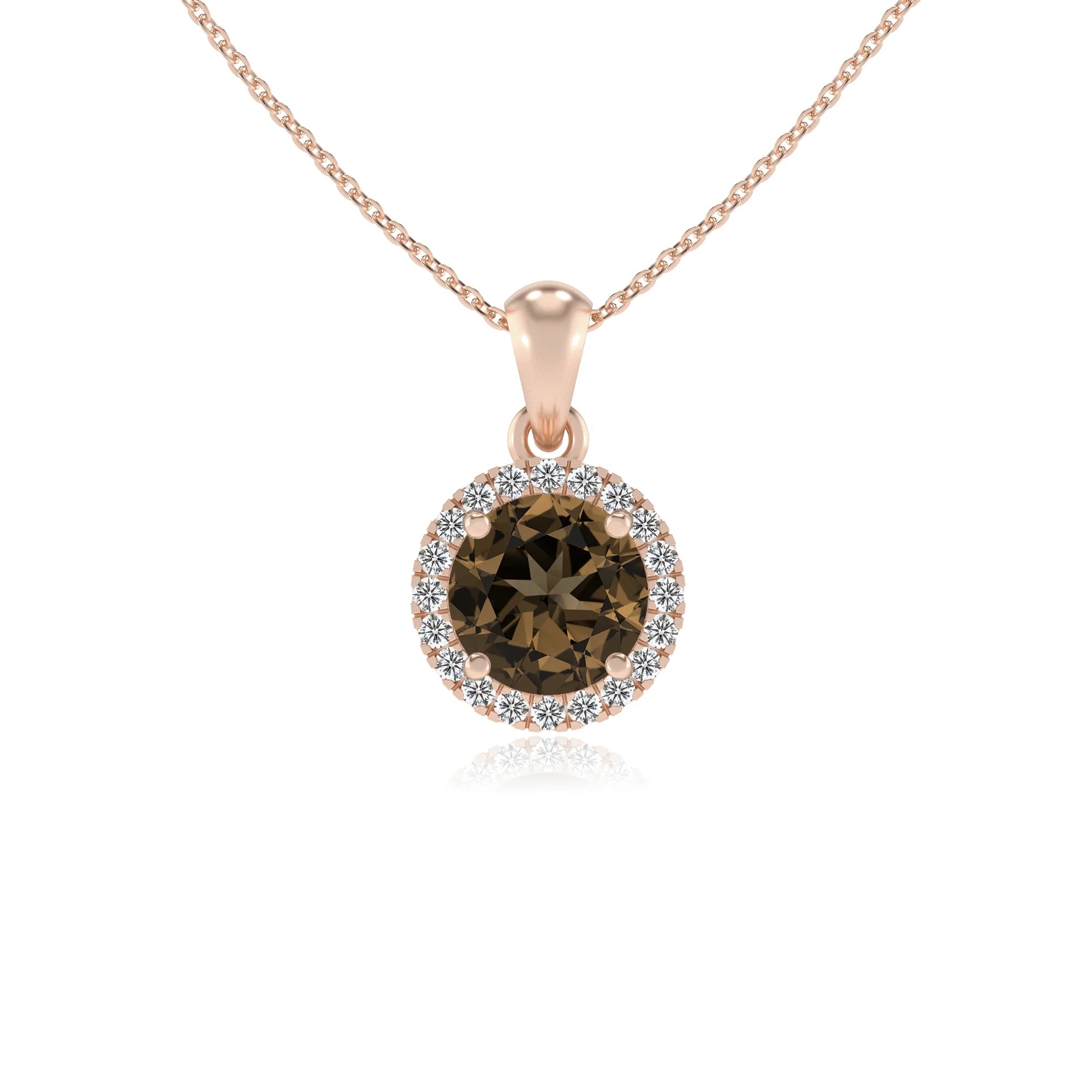 natural smoky-quartz round solitaire necklaces in rose gold