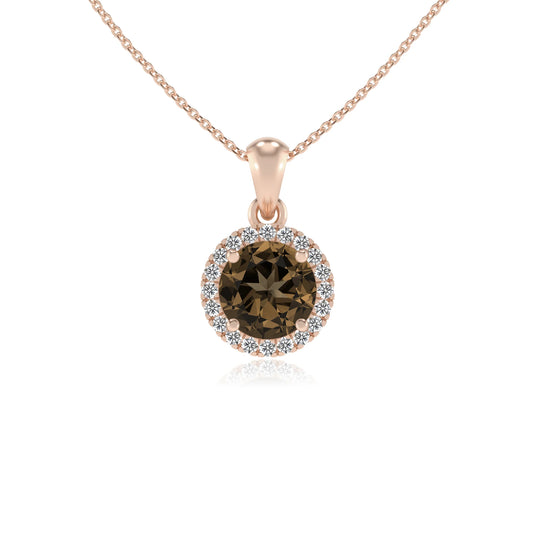 natural smoky-quartz round solitaire necklaces in rose gold