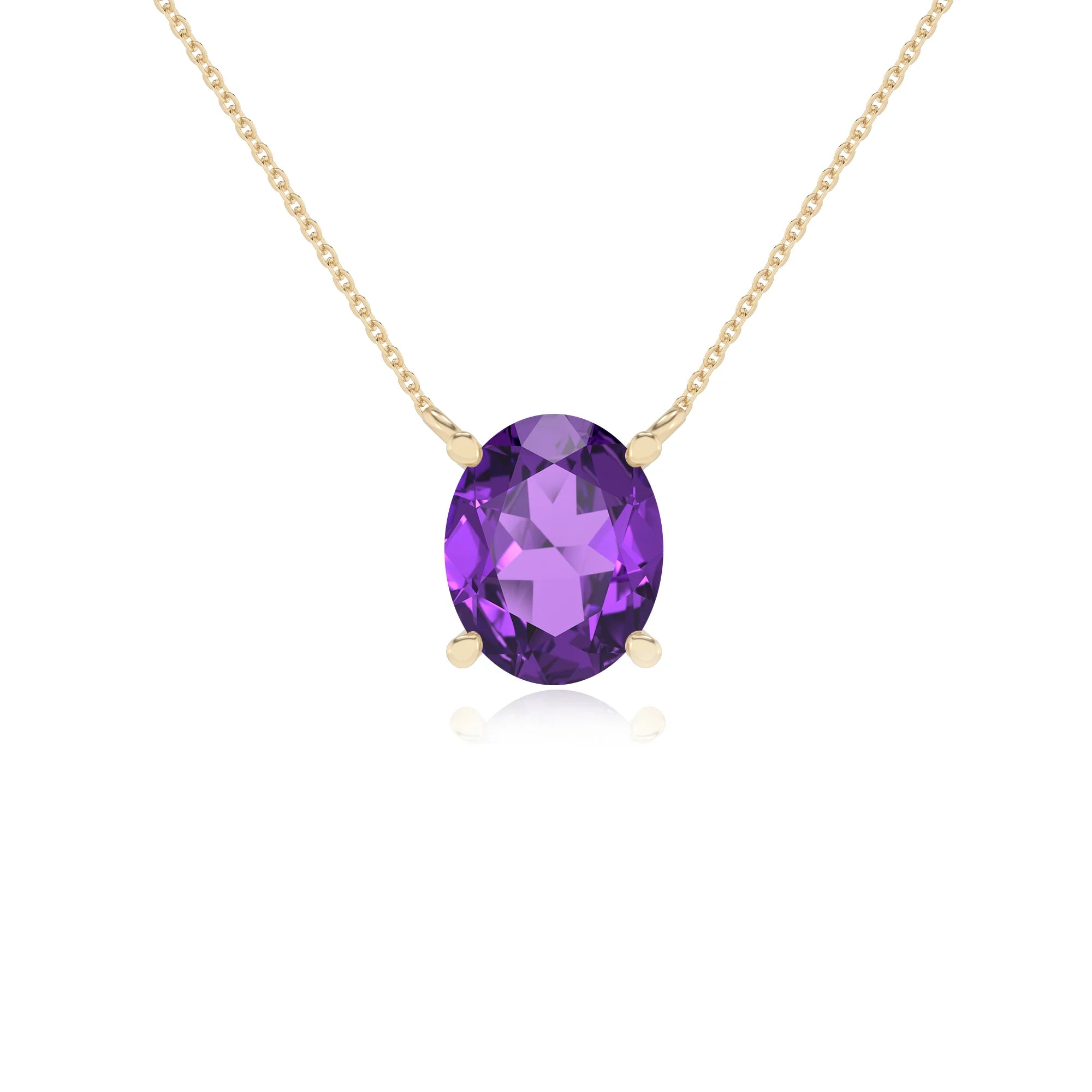 lab grown amethyst oval solitaire necklaces in yellow gold