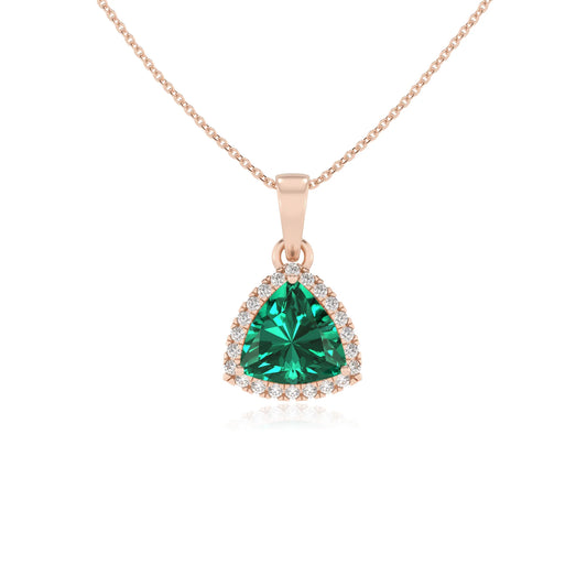 lab grown emerald trillion solitaire necklaces in rose gold