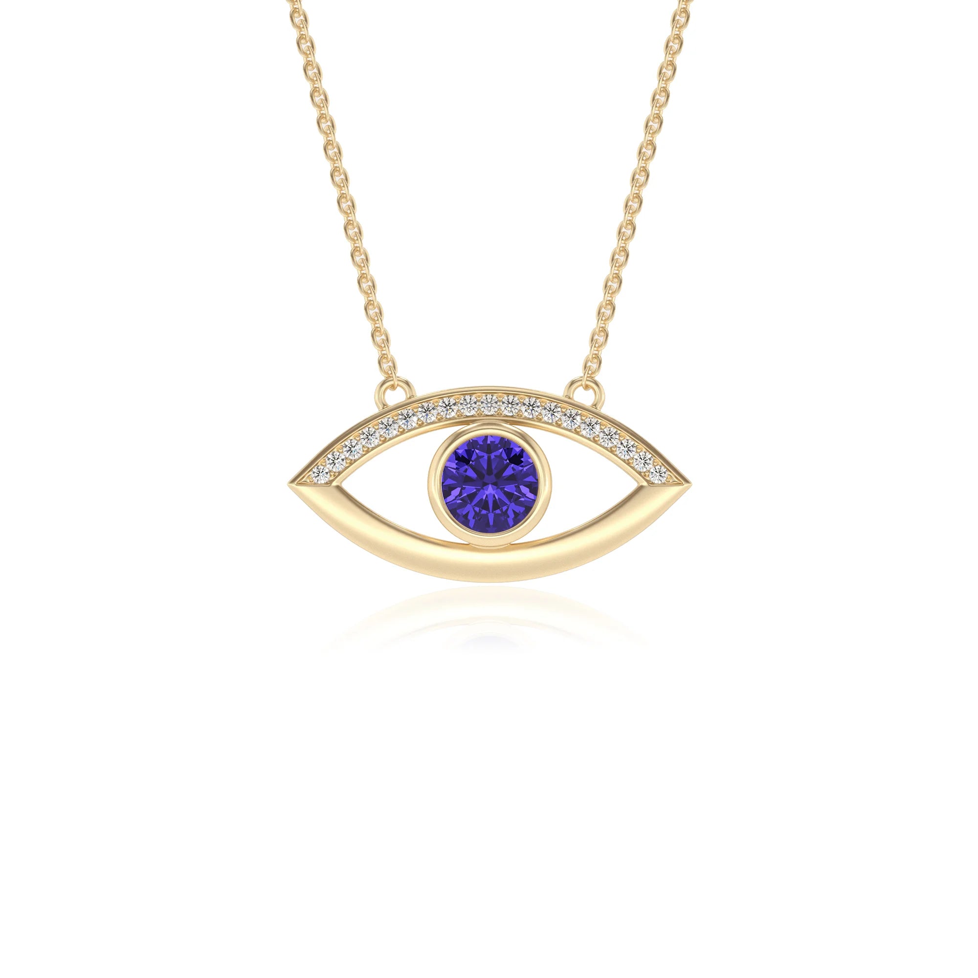 lab grown tanzanite round solitaire necklaces in yellow gold