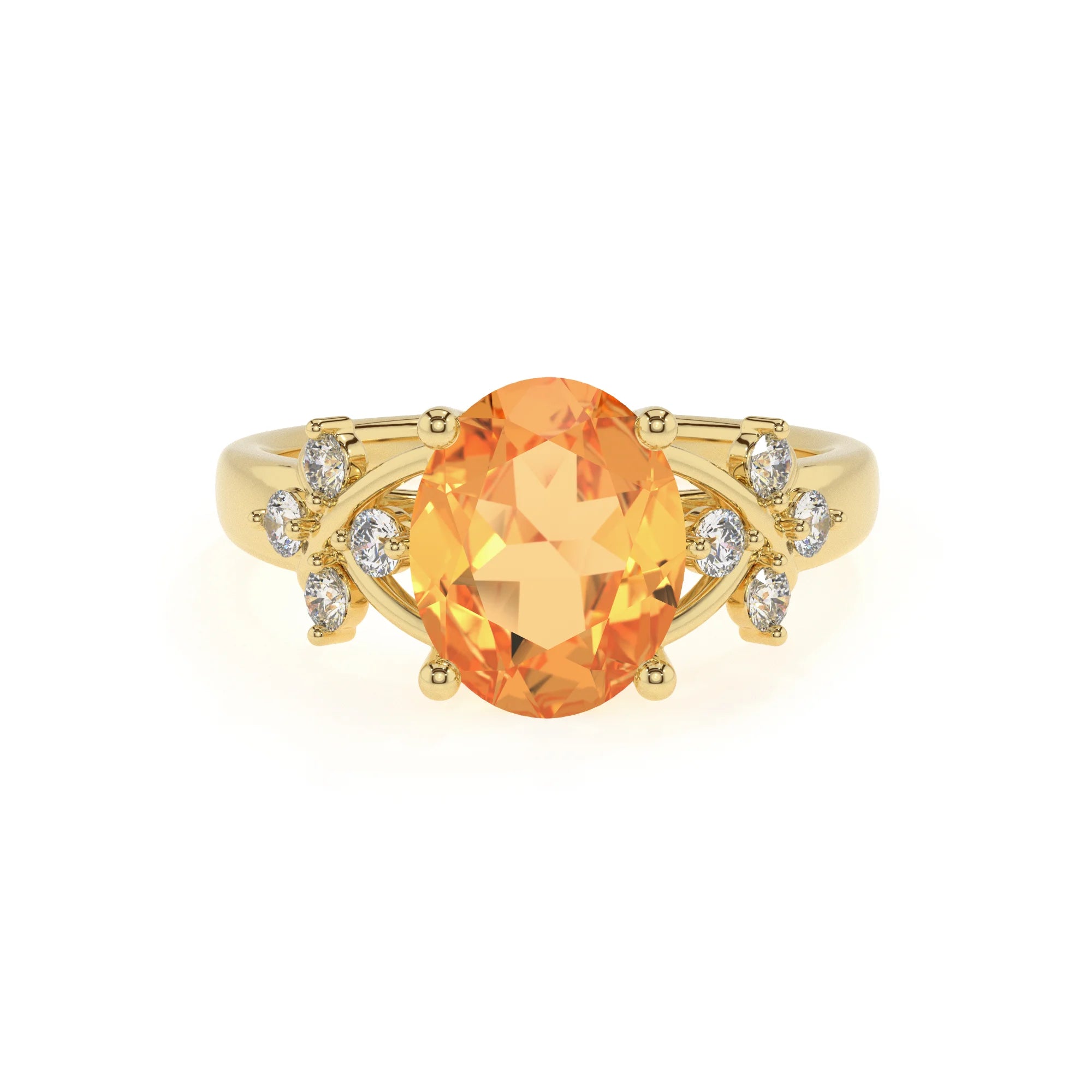 lab grown citrine oval solitaire rings in yellow gold