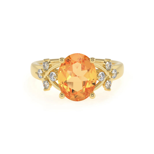 lab grown citrine oval solitaire rings in yellow gold