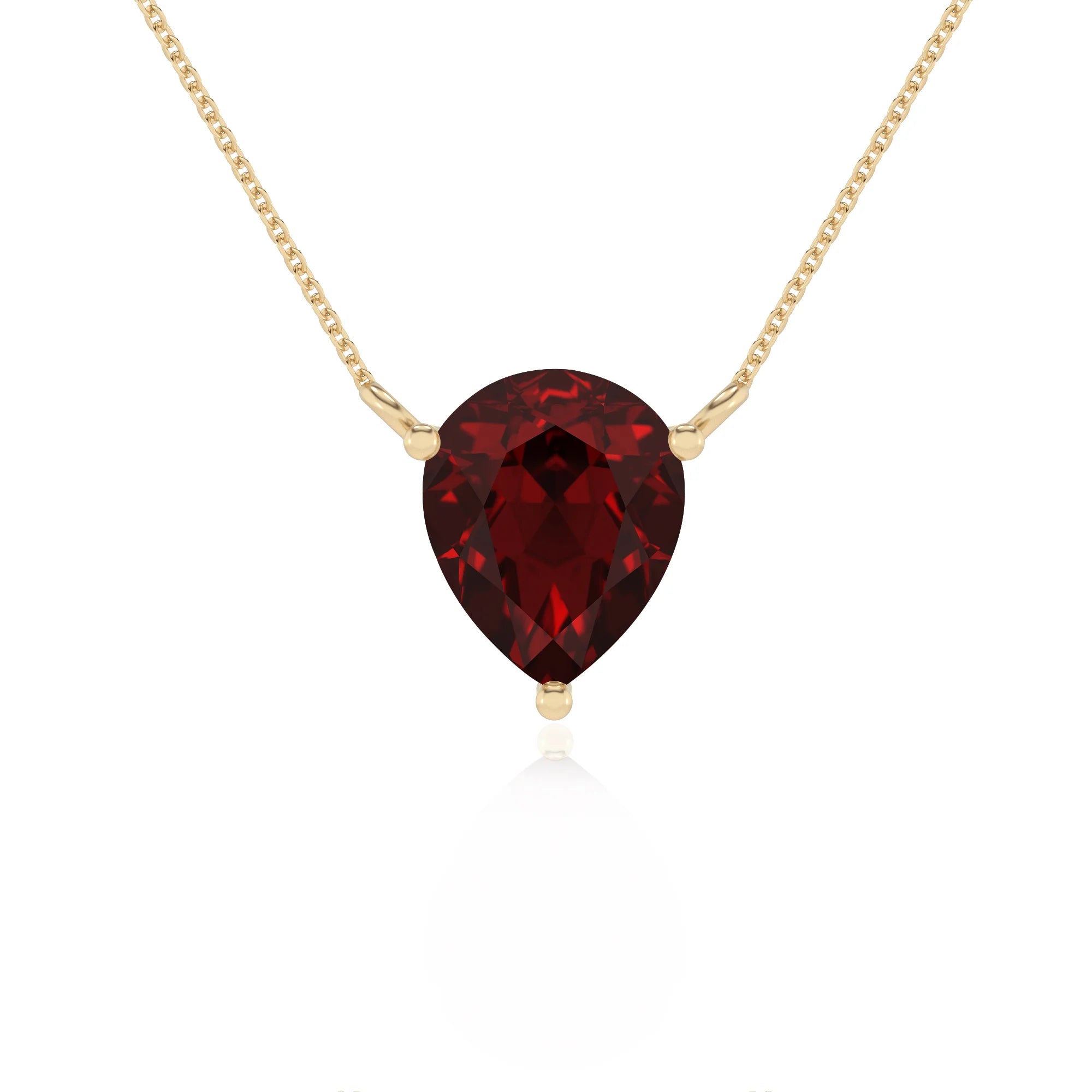 natural garnet pear solitaire necklaces in yellow gold