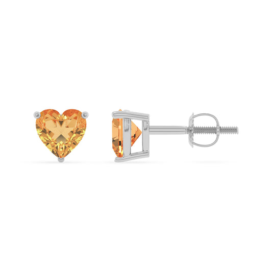lab grown citrine heart stud earrings in platinum
