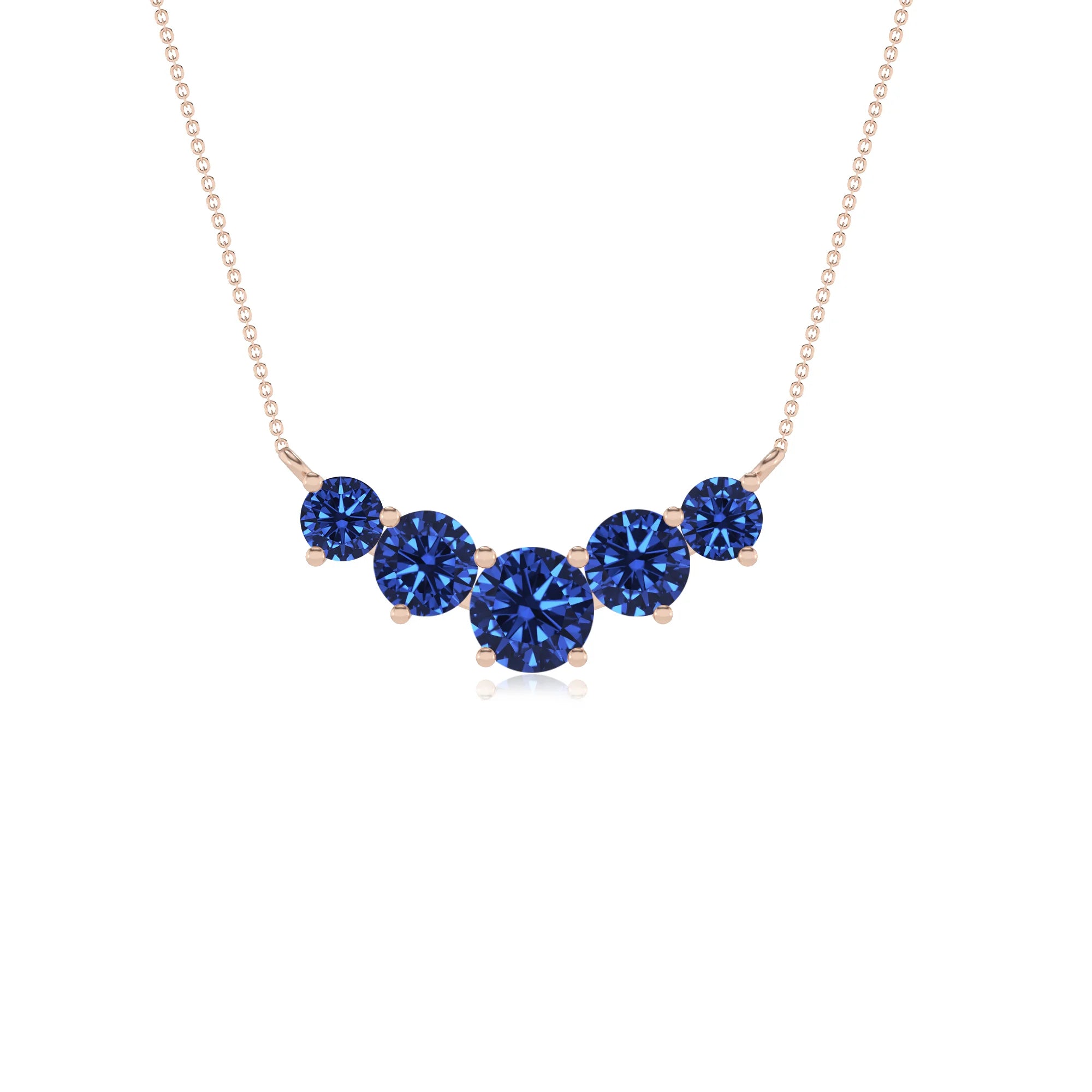 lab grown blue-sapphire round bar necklaces in rose gold