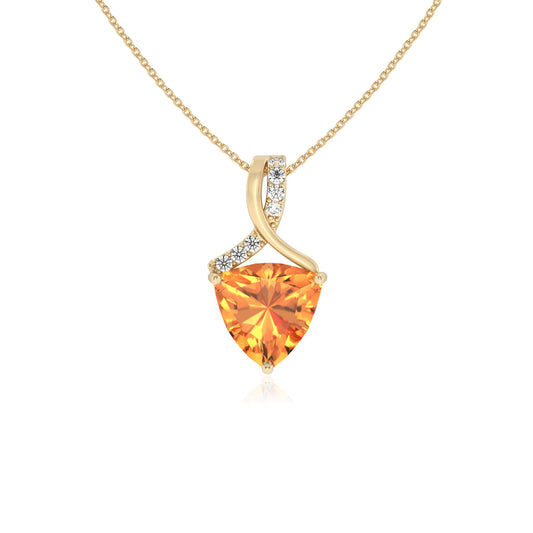 lab grown citrine trillion solitaire necklaces in yellow gold