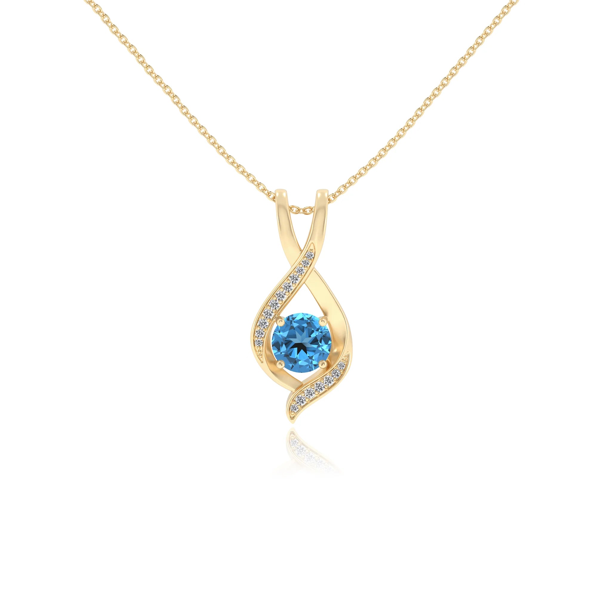 natural swiss-blue-topaz round solitaire necklaces in yellow gold