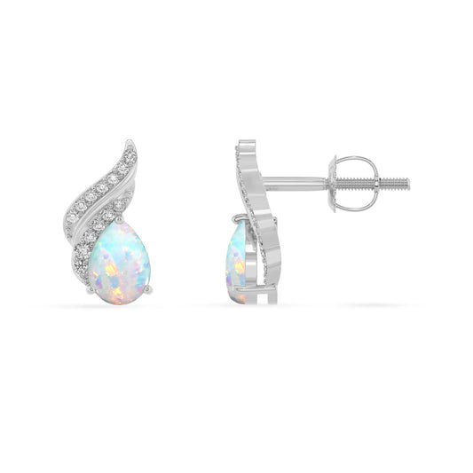 lab grown opal pear stud earrings in platinum