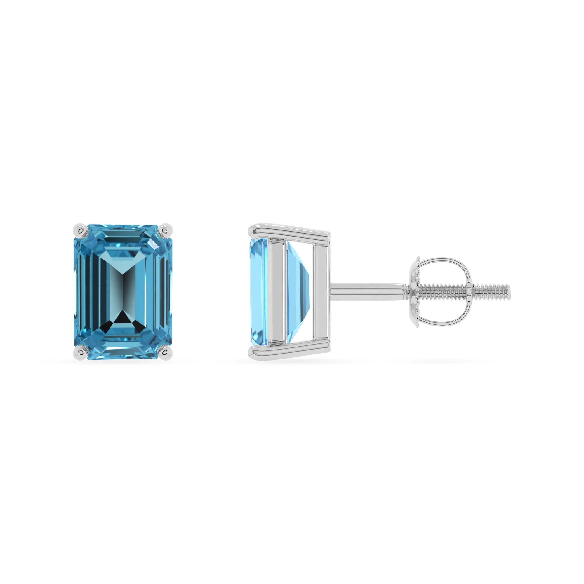 natural swiss blue topaz emerald cut stud earrings in sterling silver