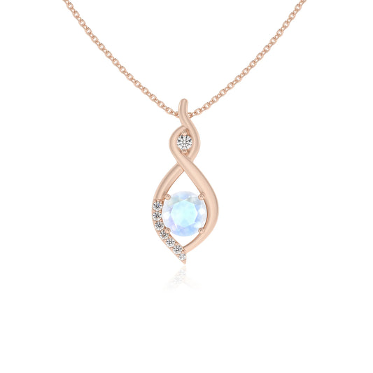 natural rainbow-moonstone round solitaire necklaces in rose gold