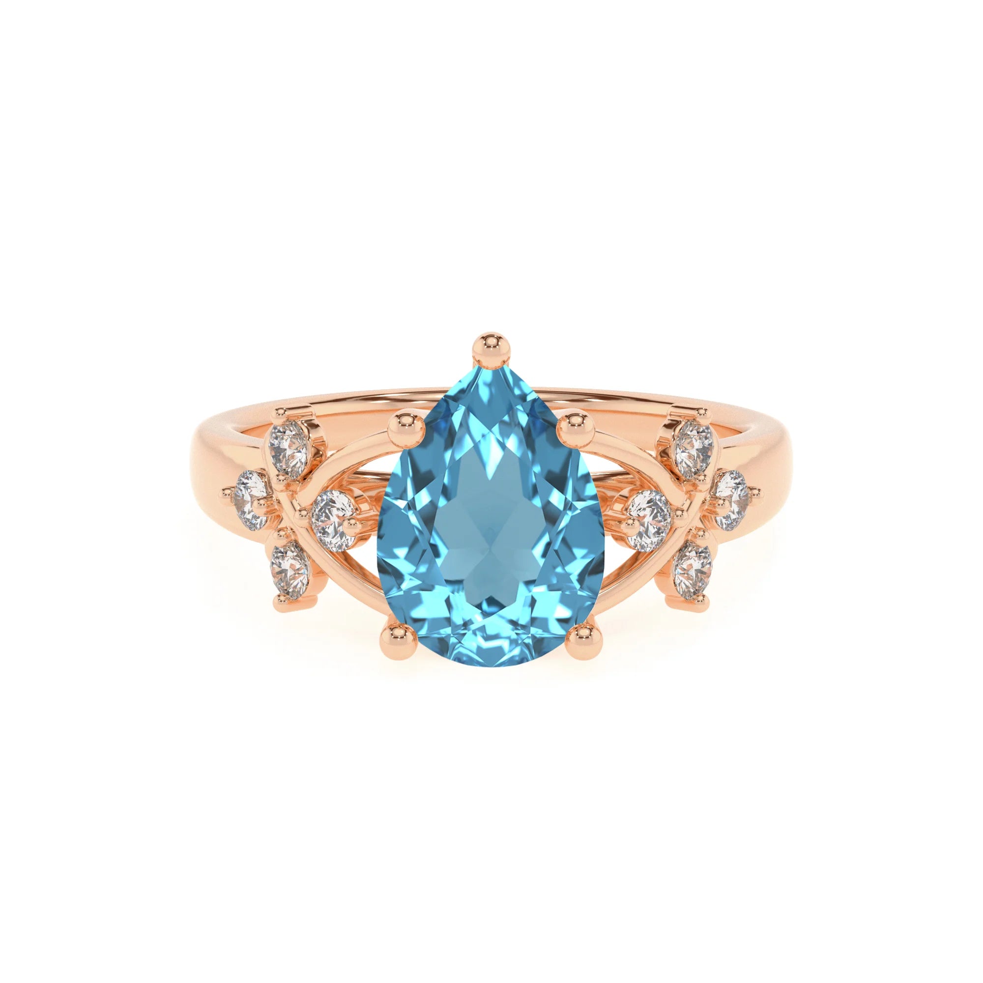 natural swiss-blue-topaz pear solitaire rings in rose gold