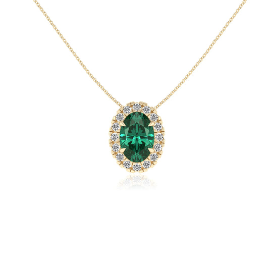 lab grown emerald oval solitaire necklaces in yellow gold