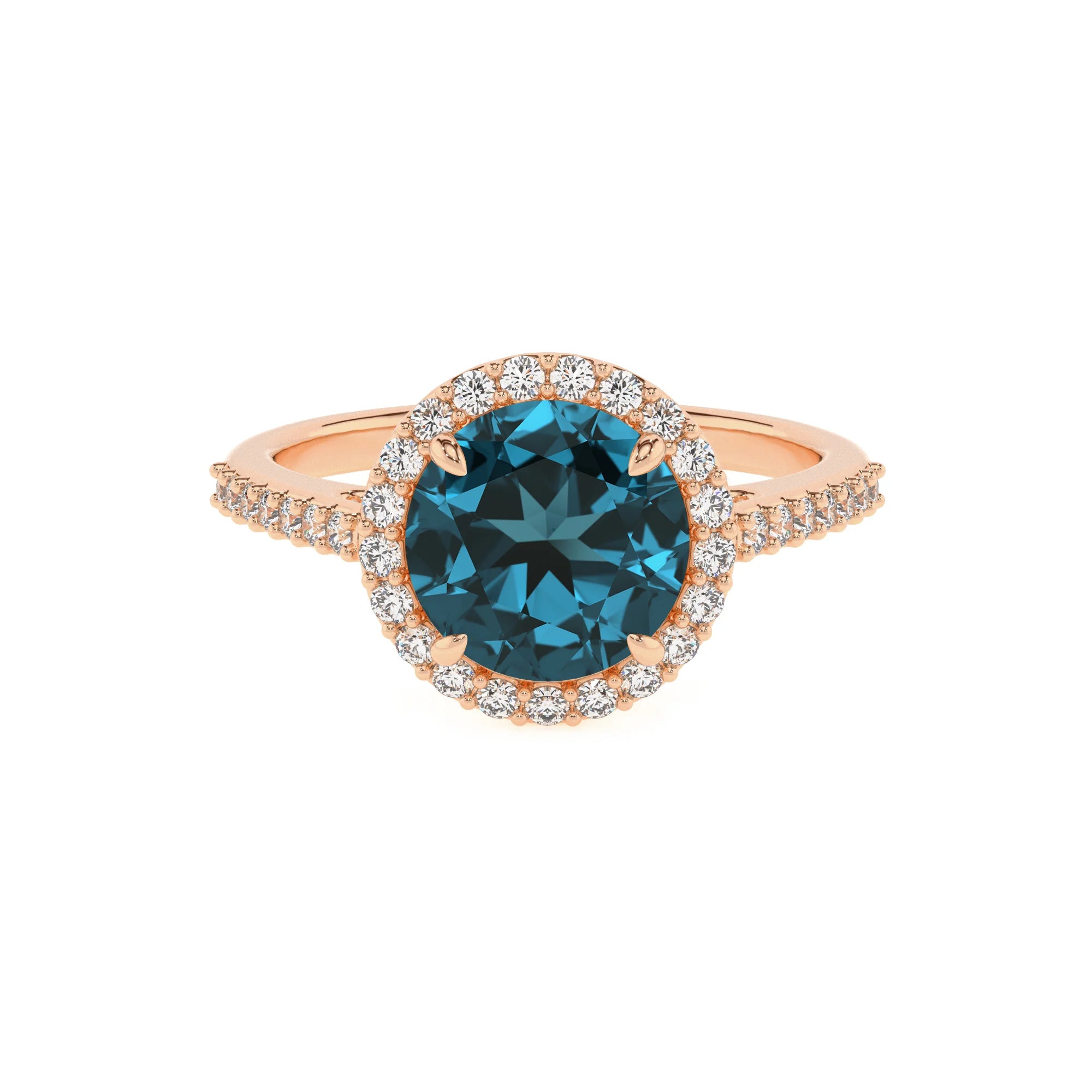 natural london-blue-topaz round solitaire rings in rose gold