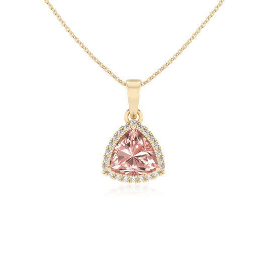 lab grown morganite trillion solitaire necklaces in yellow gold