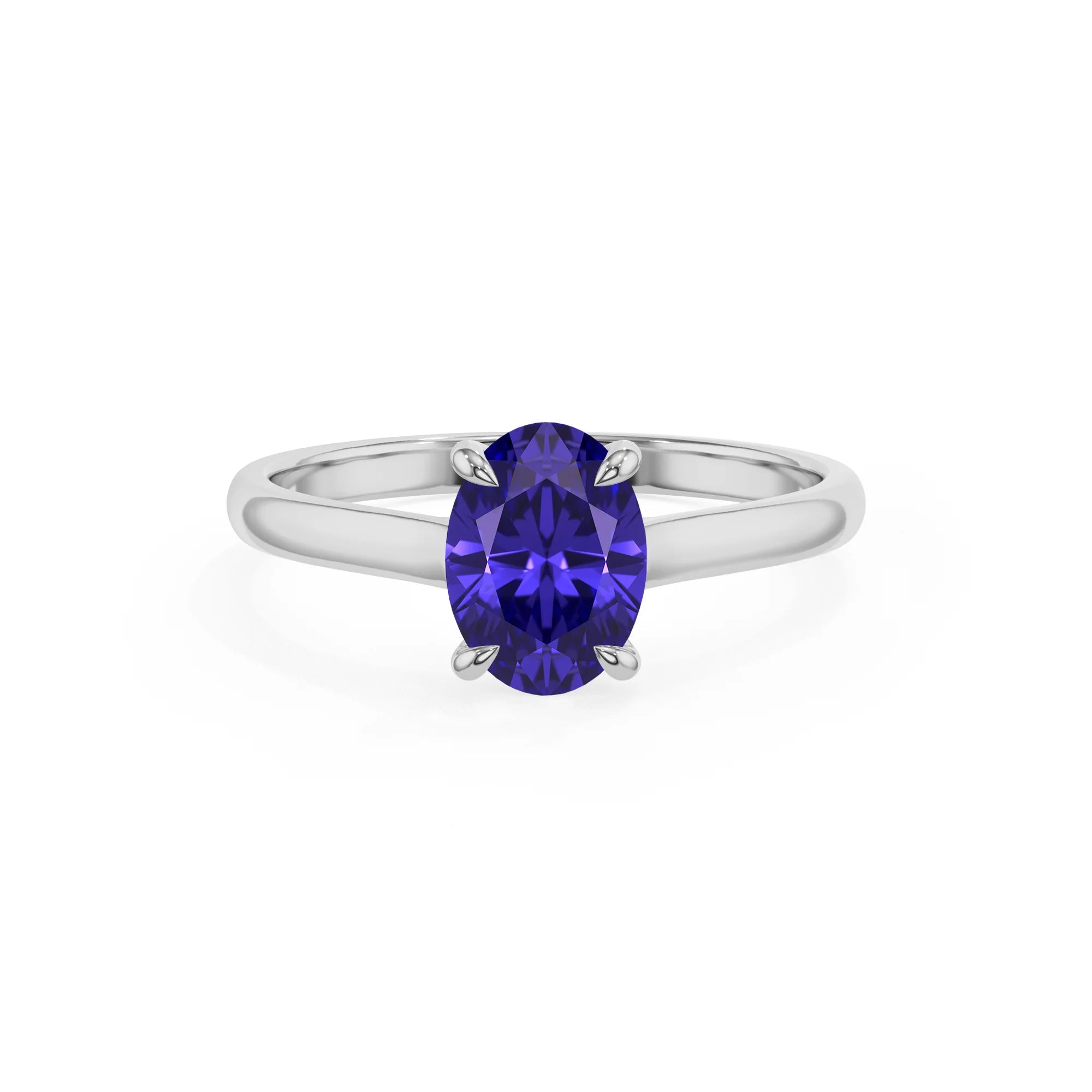 lab grown tanzanite oval solitaire rings in white gold