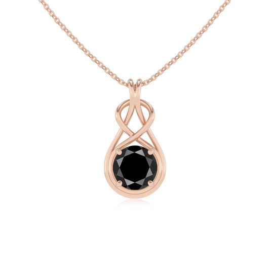 natural black-onyx round solitaire necklaces in rose gold