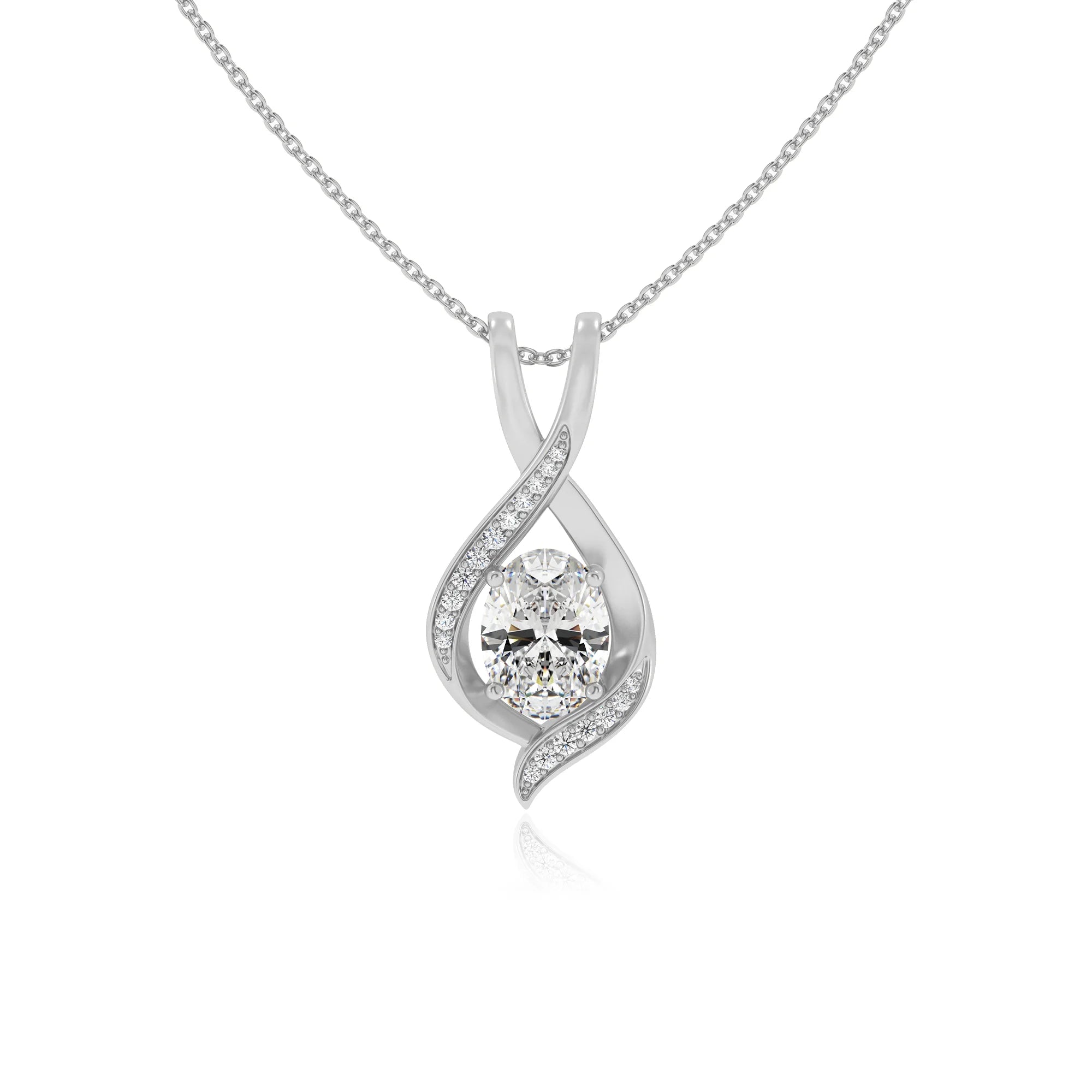 lab grown moissanite oval solitaire necklaces in sterling silver