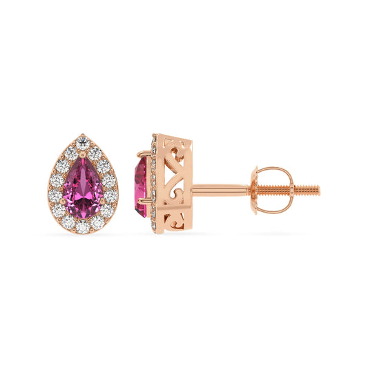 lab grown pink sapphire pear stud earrings in rose gold