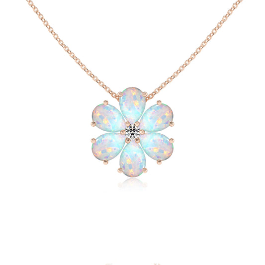 lab grown opal pear solitaire necklaces in rose gold