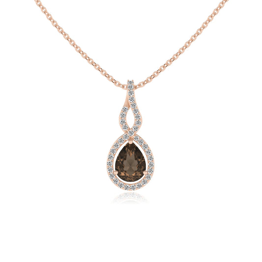 natural smoky-quartz pear necklaces in rose gold