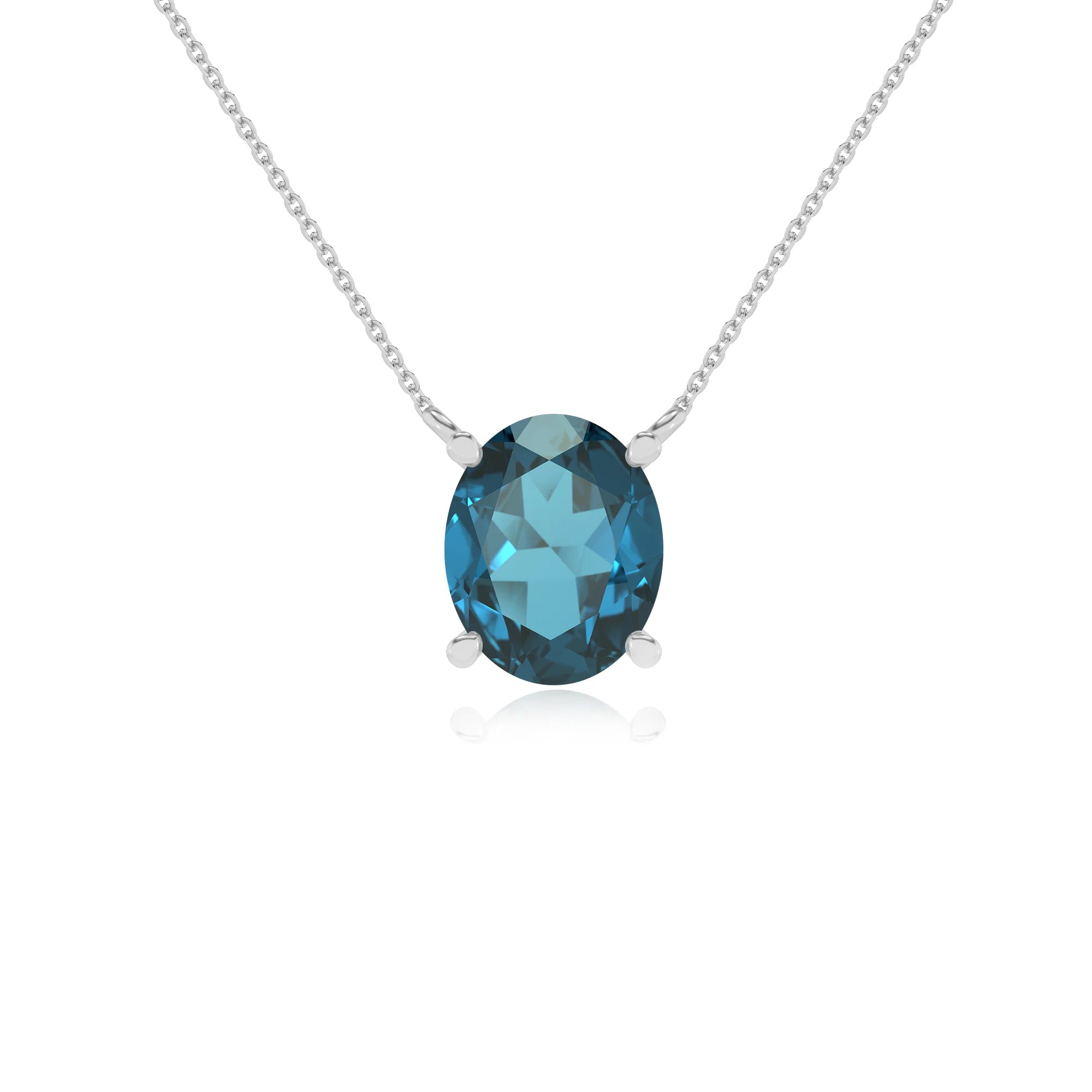 natural london-blue-topaz oval solitaire necklaces in sterling silver