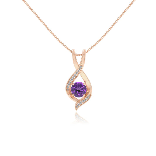 lab grown amethyst round solitaire necklaces in rose gold