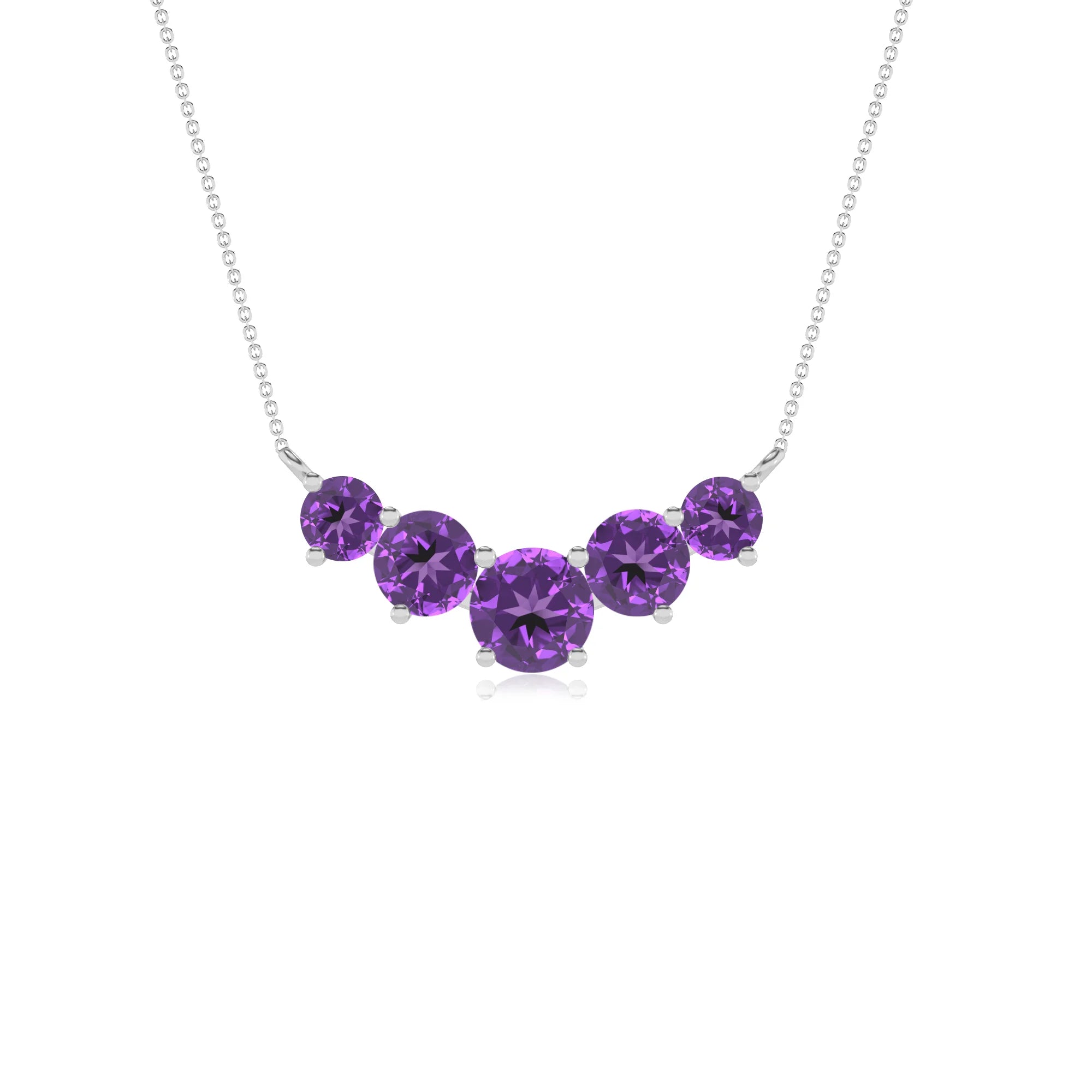 lab grown amethyst round bar necklaces in white gold