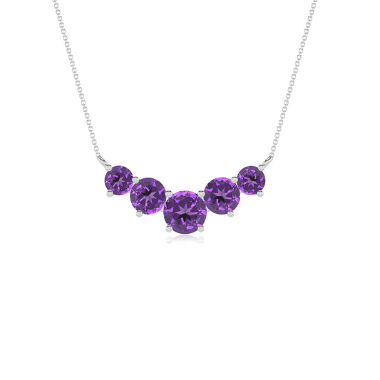 lab grown amethyst round bar necklaces in white gold