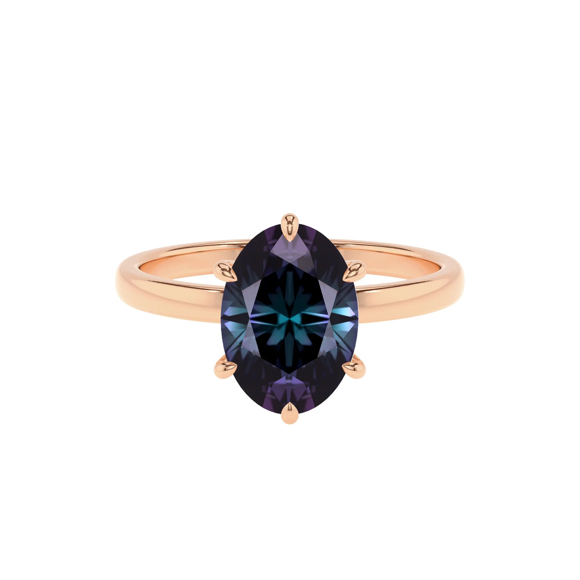 lab grown alexandrite oval solitaire rings in rose gold