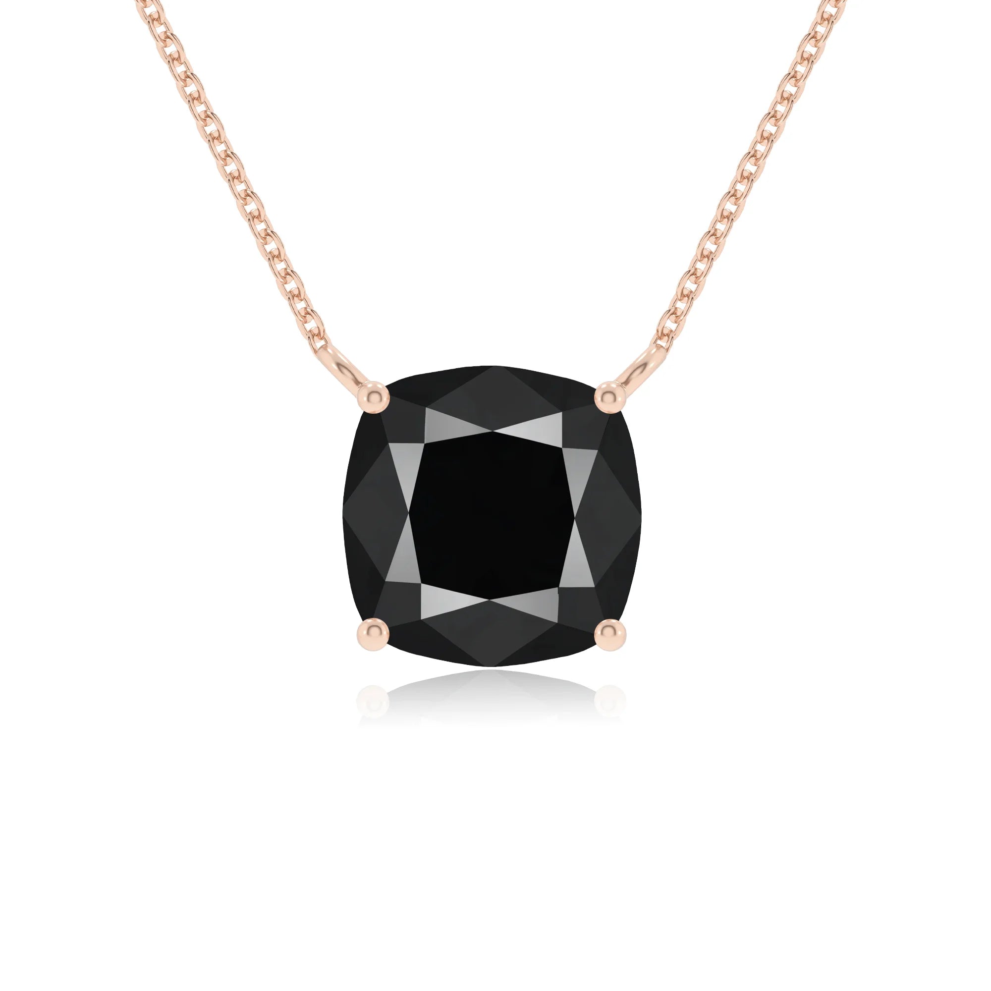 natural black-onyx cushion solitaire necklaces in rose gold