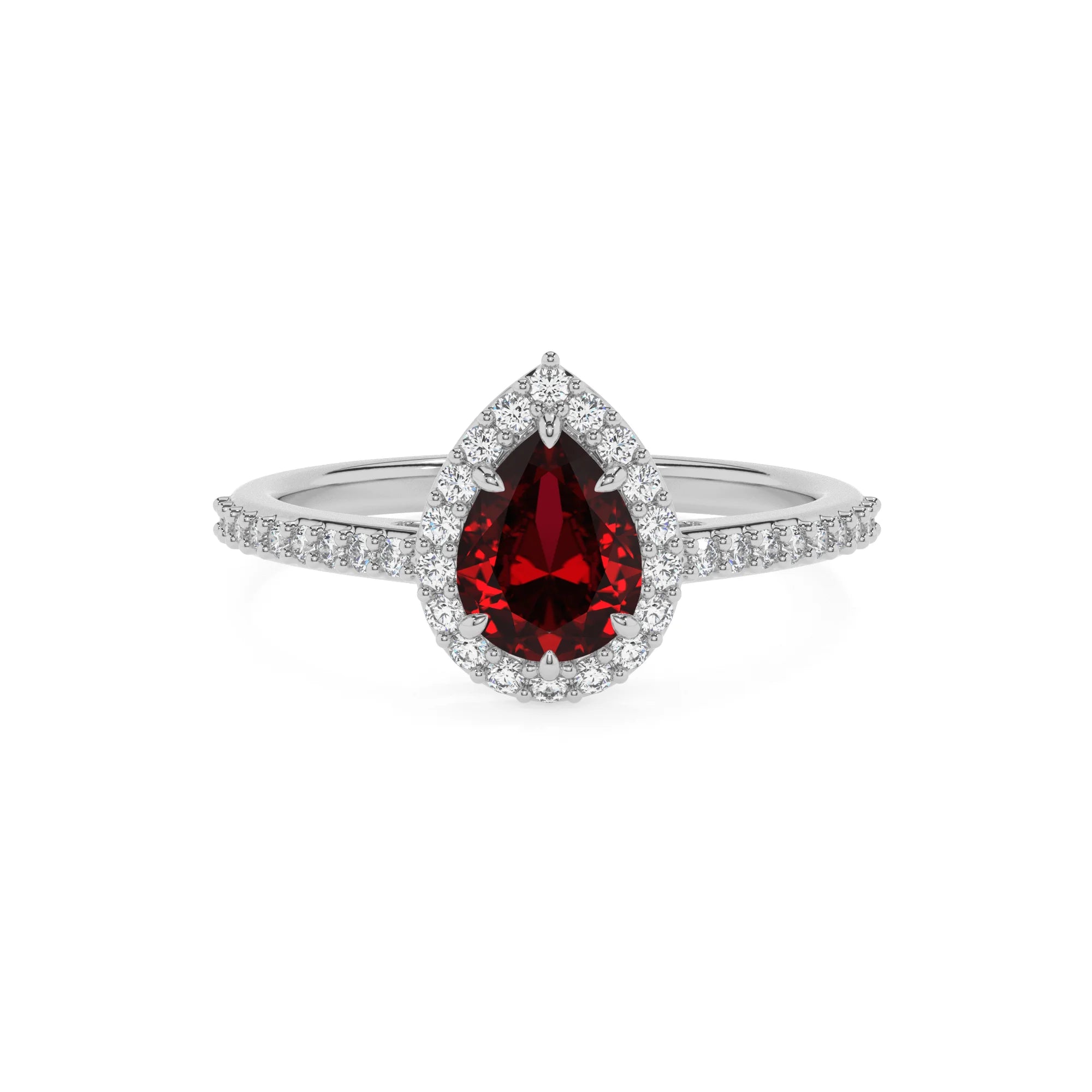 lab grown ruby pear solitaire rings in platinum