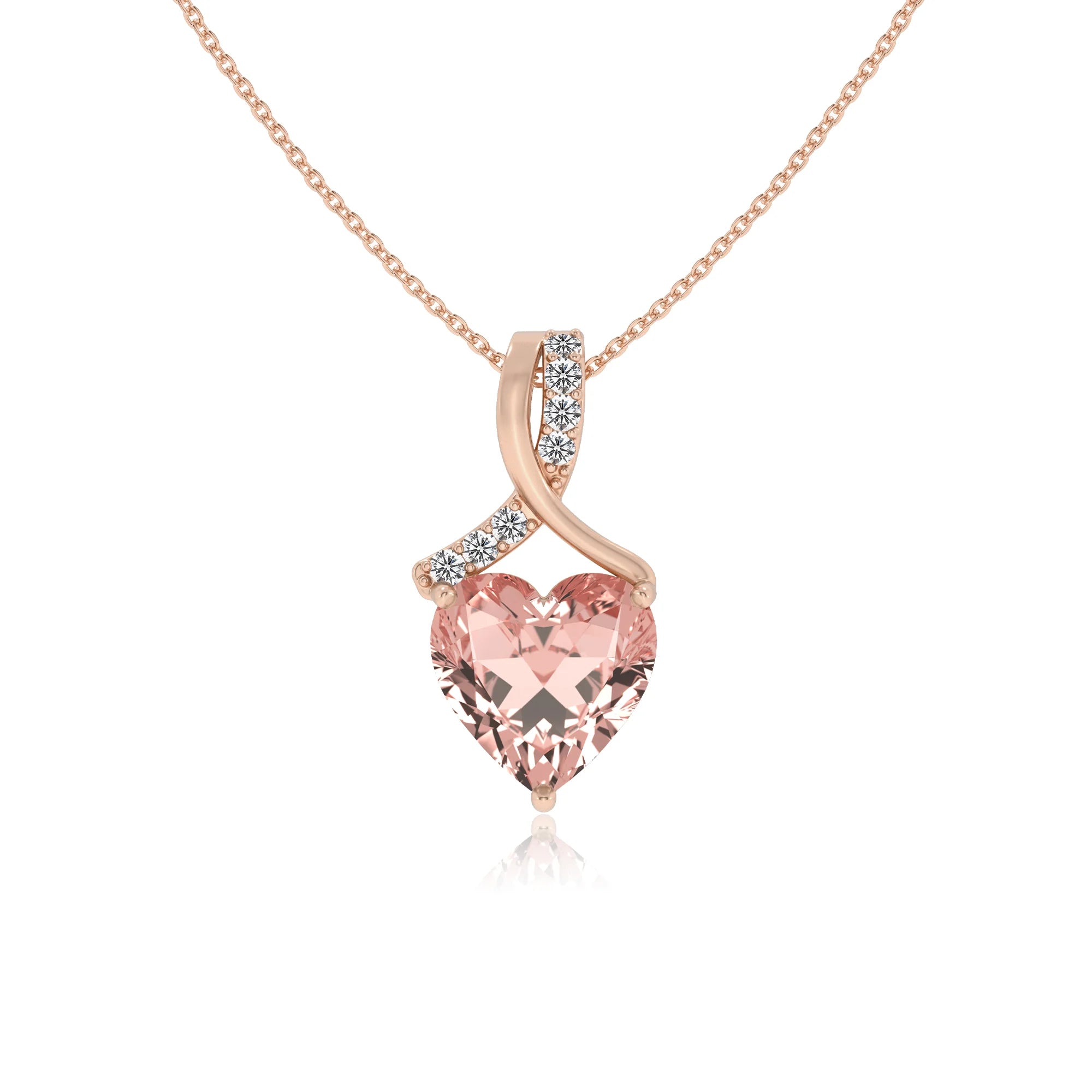 lab grown morganite heart solitaire necklaces in rose gold